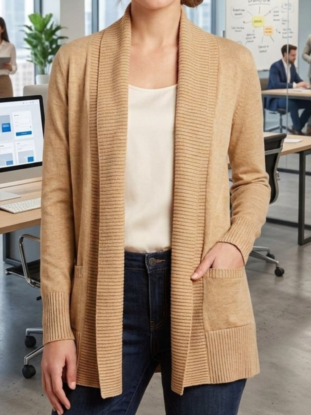 INC International Concepts Tan Cardigan Sweater Size M
